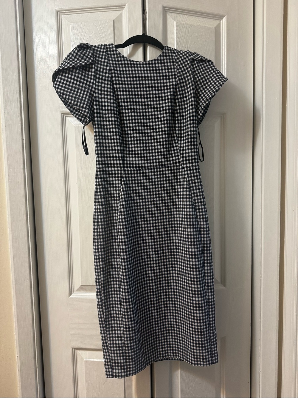 Calvin Klein Black and White Gingham Midi Sheath Dress
